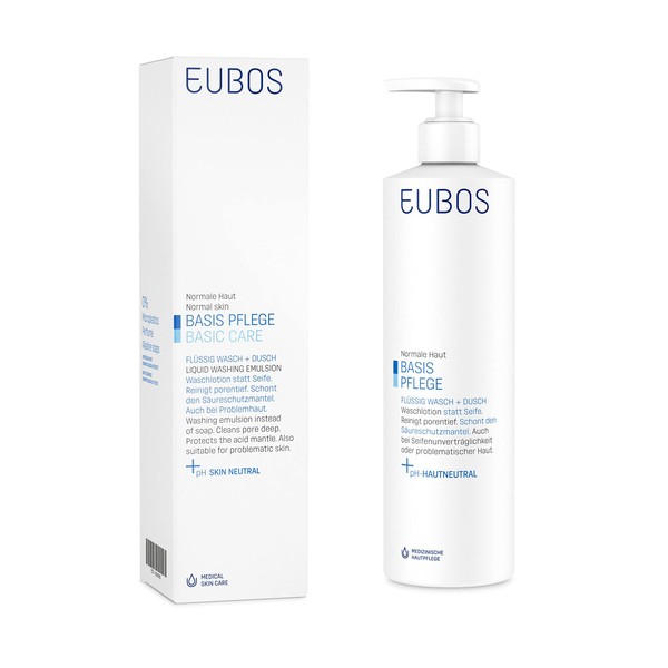 Eubos Washing emulsion with dosage blue, 400 ml, against blemished skin, gentle body cleansing, dermatologically tested, pH neutral