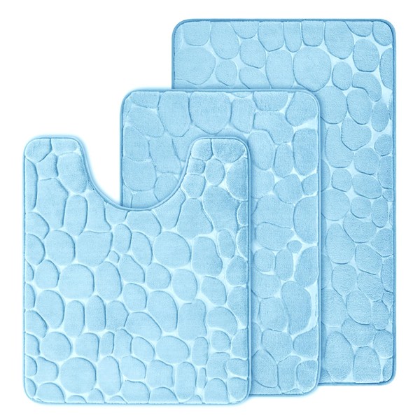 JOYART Bathroom Rugs Sets 3 Pieces,Cobblestone Memory Foam Bath Mat