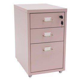 trggvvrt 3-Layer Pink Vertical File Cabinet, Rolling Office Drawers, Metal File Cabinet Office Organization and Storage, Freestanding File Cabinet with Lock with 4 Wheels for Home Office