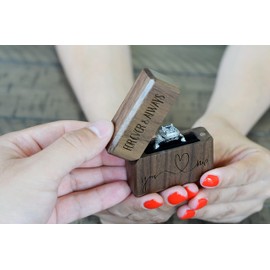 URBAN KRAFTS Engagement Ring Box for Proposal Slim Pocket Size Walnut Wooden Lighter Ring Box Engraved (Forever and Always You and Me)