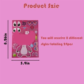 Lolileo 24 PCS Make a Face Sticker Sheets,STH Stickers for Children's Party Bags, DIY Facial Stickers, Children's Art Crafts, and Party Supplies for Boys and Girls