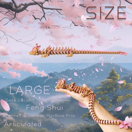 3D Printed Cherry Blossom Dragon Large Fidget，16.73 Inch 3D Big Dragon Articulated Pet for Home Office Decor Executive Desk, PLA Wood