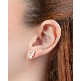 Monroe Earrings with 4.5-5mm White Button Freshwater Cultured Pearls and Zirconia | Secret & You | 18K Gold Plated 925 Sterling Silver