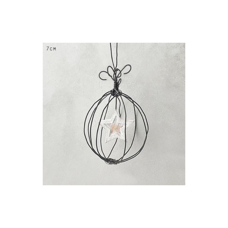 East of India Rustic Wire Hanging Christmas Bauble Wooden Star,