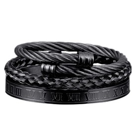 AIDUOMIRZER Stainless Steel Bracelets for Men Black Roman Numeral Bangle Bracelet Twisted Cable Bracelet Adjustable Cuff Bracelet Mens Luxury Jewelry Bracelets Gifts