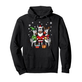 Cute Christmas Zebras in Santa Elf and Reindeer Costumes Pullover Hoodie