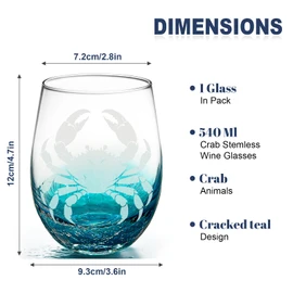 OWATRKDEY Crab Stemless Wine Glass: Hand Blown Beach Wine Glasses Birthday Gifts for Women, Crab Lovers 18 Ounces - Set of 1