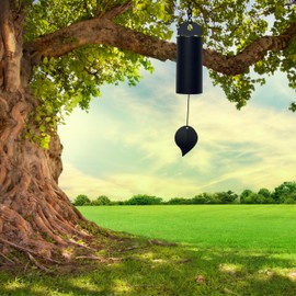 Wind Chimes for Outside Deep Tone, Large Metal Cylinder Memorial Wind Chimes Outdoor - Serenity Bell with Deep Resonance Outdoor Decor for Garden Patio Yard Porch - Black