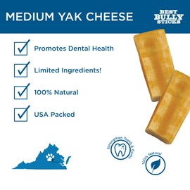 Best Bully Sticks Himalayan Yak Cheese for Dogs, Medium 4 Pack - Natural Yak Chews for Dogs - Lactose Free Odor Free - Long Lasting Dog Chews
