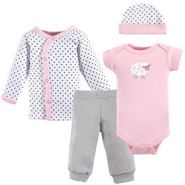 Luvable Friends Baby Girls' Cotton Preemie Layette Set, Pink Sheep