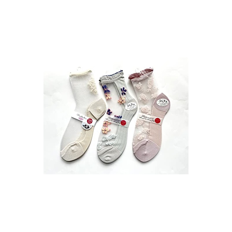 Made in Japan Women's Floral See-Through Socks, Silk Blend, Socks,