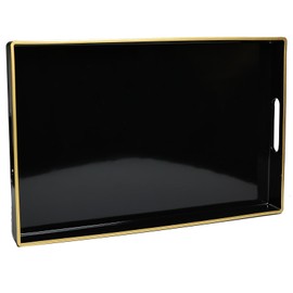 Spsyrine Black Decorative Tray, Elegant Plastic ServingTray with Handles, Coffee Table Tray for Ottoman, Living Room, Home Decor 15.6" X 10.2"