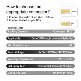 Tatazone 8pcs 2PIN Transparent T Shape COB Connectors for Single Color COB Light Strips Solerless Connection (0.39(10mm)-2PIN-T Shape)