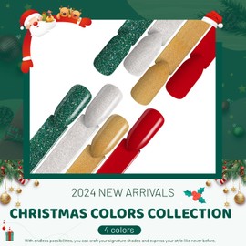 Aokitec Christmas Dip Powder Nail Kit - 4 Colors Dip Powder Glitter Red Green Silver Gold with Dip Base Activator Top Coat Dipping Powder Liquid Set for Beginners French Nail Art Holiday DIY Gifts