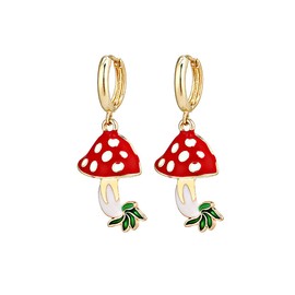 Enamel Mushroom Hoop Earrings,Cute Mushroom Drop Earrings,Pearl Red Mushroom Dangle Earrings Jewelry for Women Christmas Gifts (Style B)