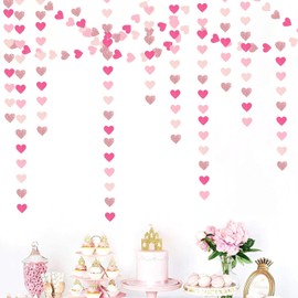 Valentines Day Heart Garland, 4 Color Wedding Heart Garland Party Decorations,Hanging Paper Love Heart Banner for Bachelorette Engagement Wedding Bridal Shower Anniversary Birthday Party