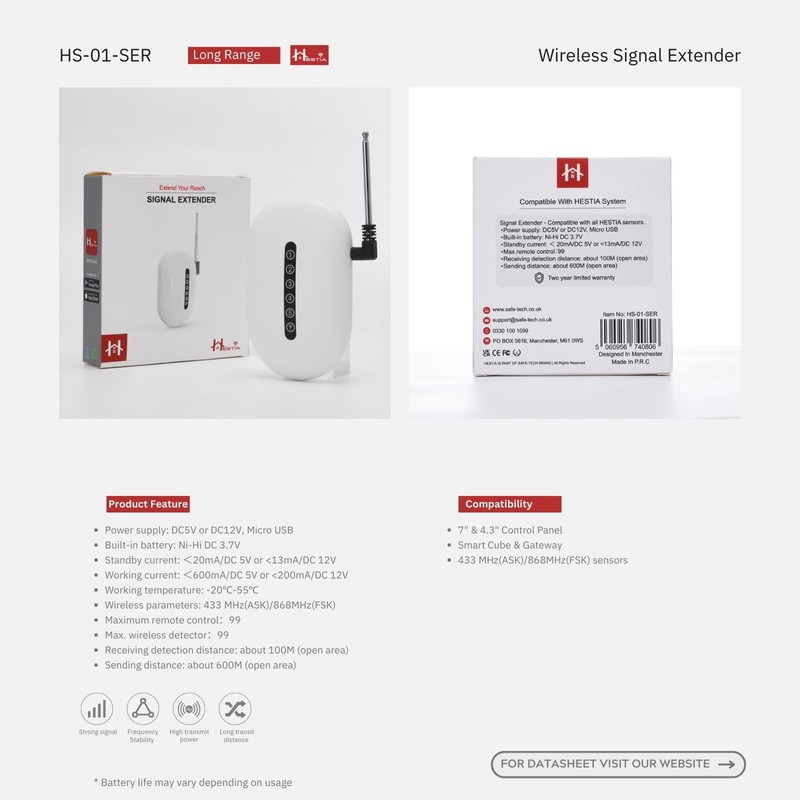 HESTIA Signal Extender for Hestia System, SAFE-TECH Wifi Extender Smart