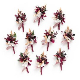 Ling's Moment Boutonniere for Men, 10pcs Groomsmen Guest Boutonniere, Artificial Flowers for Wedding Décor/Prom/Homecoming,etc.Marsala Black Berry