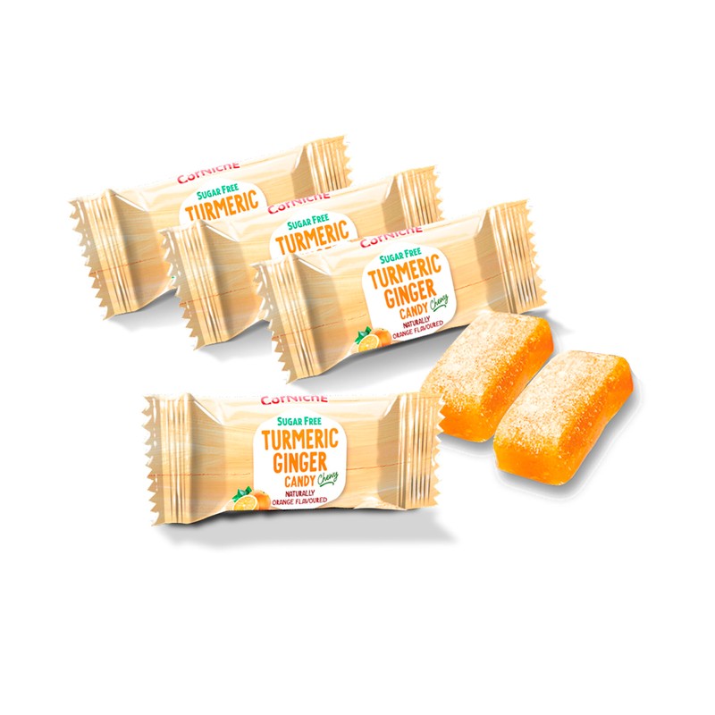 CORNICHE Sugar Free, Turmeric Ginger Candy Chewy Naturally Flavored, Ginger
