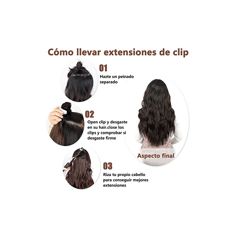 2 Piezas Extension de Cabello, 45CM Hair Extensions(Marrón Claro)