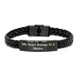 Welder's Heart Belongs to a Interlaced Leather Bracelet, Gifts from Men for Christmas, Unique Inspirational Jewelry