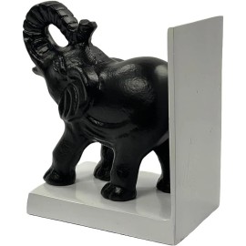 Livevie Elephant Figure Decorative Bookend Non Skid Bookend Heavy Duty Black