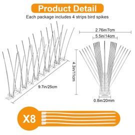 Wonwood_direct Bird Spikes, Bird Deterrent, Stainless Steel Bird Spikes Repellent Pigeon Spikes for Small Birds, Anti-Bird Fence Spikes Cover 3.4 Feet(1M) (3.4 Feet)
