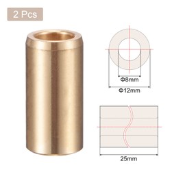 sourcing map Sleeve Bearings 8mm Bore 12mm OD 25mm Length Cast Brass Self-Lubricating Bushing 2pcs