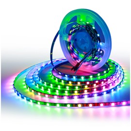 Tesfish WS2812B LED Strip Light 5 V, 5 mm Wide Ultra Thin RGB LED Pixel Strip 5 m 5050 300 LEDs IP30 Black PCB Full Colour Individually Addressable LED Light Strip for DIY Advertising Decoration