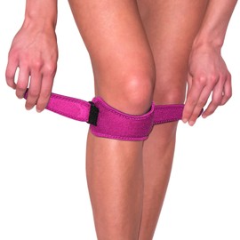 EVOLUXO 1 Pair Knee Bandages Patella Tendon Braces with Sewn-in Gel Cushion and Adjustable Velcro Strap Pink