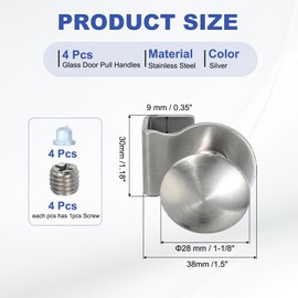 PATIKIL 1-1/8" Glass Door Pull Handle, Stainless Steel 4Pcs No Drilling Door Clips Pulls Handles Knobs with Screw for 5-8mm Shower Glass Cabinet Drawer Display Showcase, Silver