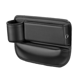 Car Seat Gap Filler with Cup Holder Multi Functional Leather Organizer for Vehicles Universal Storage Box for Drivers Side Car Seat Bags for Phones Glasses Keys Cards Ideal for Men and Women (Black)