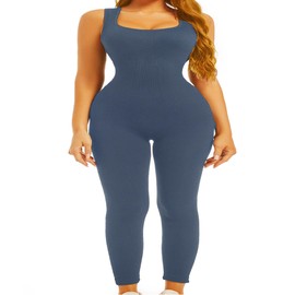 Sliot Unitard Jumpsuits for Women Tummy Control Long Bodysuits for Women Full Length Yoga Full Body Suit Compression Jumpsuit (Blue, Large)