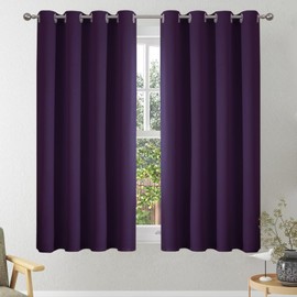 VEHEDE Purple Blackout Curtains for Small Window, Thermal Insulated Bedroom Curtains 2 Drapes, Living Room Short Curtains, Noise Reducing Curtains, W46 x L54 Inch, Purple, 2 Panels