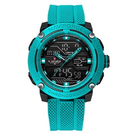 NAVIFORCE 5ATM Waterproof Sport Watches for Men Silicone Band Quartz Analog Digital Alarm Clock Chronograph Luminous Wristwatch
