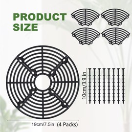 Ruksifg 4 Packs 7.5 inch Plant Pot Grid Plant Pot Soil Covers Protectors with 32 Stakes,Keep Cats from Digging Pots(Black)