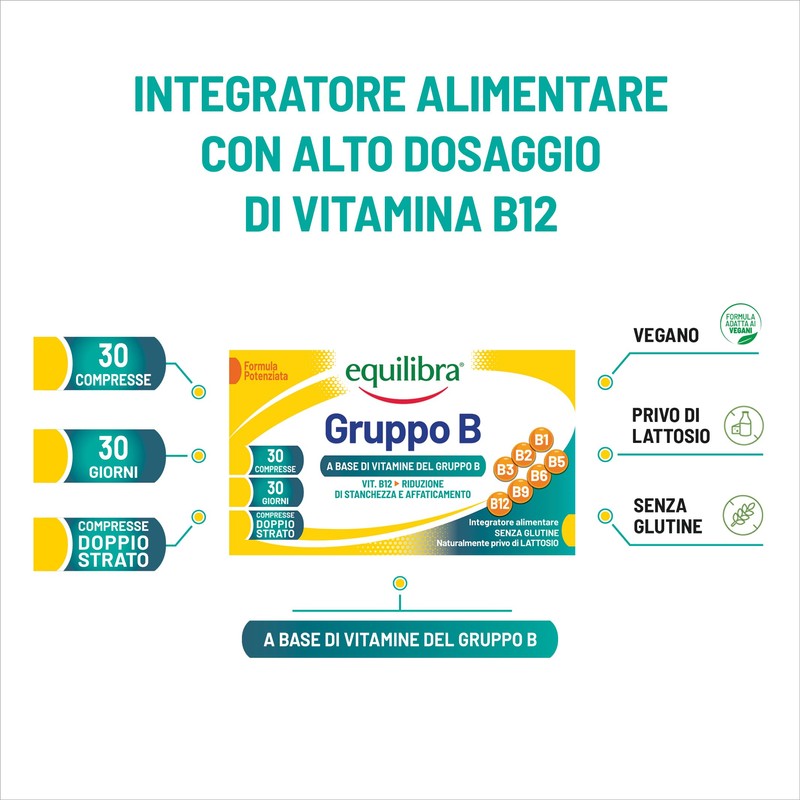 equilibra, Vitamine Gruppo B, Alto dosaggio B12 1000 mcg con