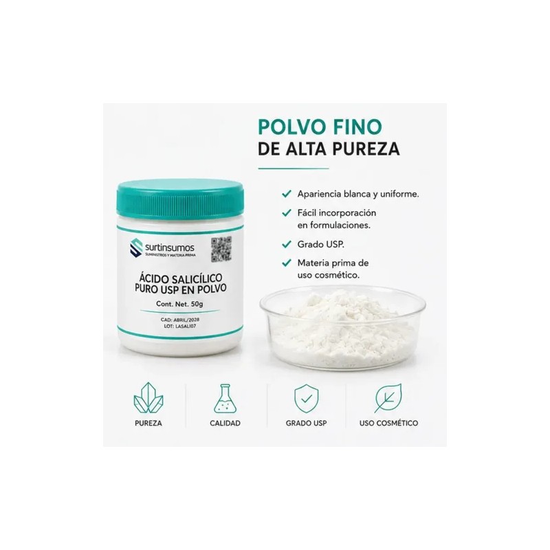 Ácido Salicílico Usp Puro 50 G - Activo Facial Surtinsumos