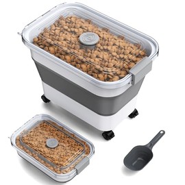 Dog Food Storage Container, 15-23 Lbs Collapsible Dog Food Container with Transparent Airtight Lid, Wheels and Scoop, Travel Pet Food Storage Container for Cat, Dog and Bird, Keep Dry Food Fresh