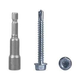 (Pack of 100) DIN 7504K Galvanised Steel 5.5 x 45mm Screws Self Drilling Tapping Screw Hex Washer Head Self Tapping (100, 5.5 x 45mm)