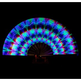 Amajiji UV Glow Rave Folding Hand Fan for Festivals/DragQueen/Burlesque, Large Clack Festival Hand Fan Rave Accessories for WomenWomen/Men (Trippy)