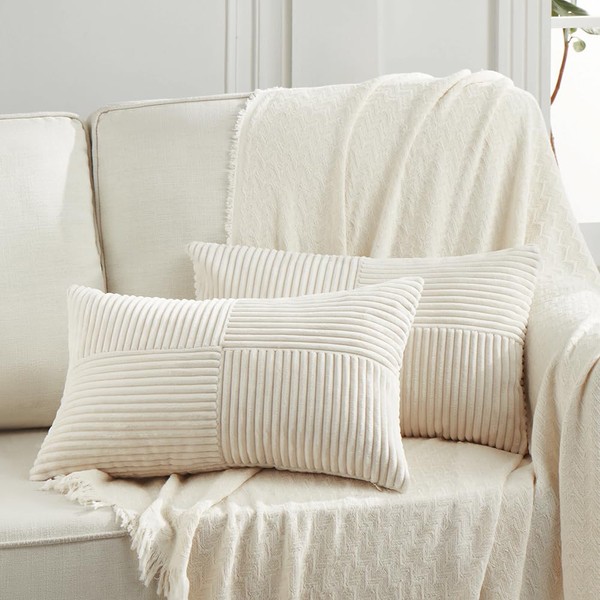 FDTERN Set of 2 Cream Beige Corduroy Christmas Cushion Covers,