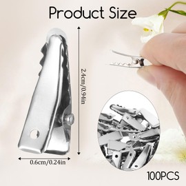 100PCS Silver Metal Small Alligator Hair Clips, 24mm Mini Alligator Clips for Crafts Small Crocodile Clips for Hair Accessories Crafts Accessory DIY Supplies