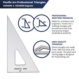 Pacific Arc Drafting Triangle, 4-inch, 45/90 Degrees, w/Inking Edge, Topaz