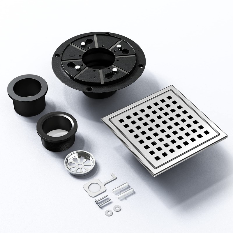 NIREU 6 Inch Square Shower Floor Drain with Removable Cover