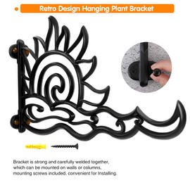 Heavy Duty Plant Hanging Bracket, JUNBEI Moon & Sun Shape Solid Aluminum Plant Hanger, Durable Rust-Resistant Wall Mount Hooks for Hanging Plants Bird Feeder Lanterns Wind Chimes (Set of 2)