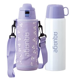 Atlas ANW-801PU Water Bottle, 28.7 fl oz (850 ml), Insulated, Lightweight, For Kids, Direct Drinking Cup, Includes 2-Way Cover, Drawstring, Purple, Aquage