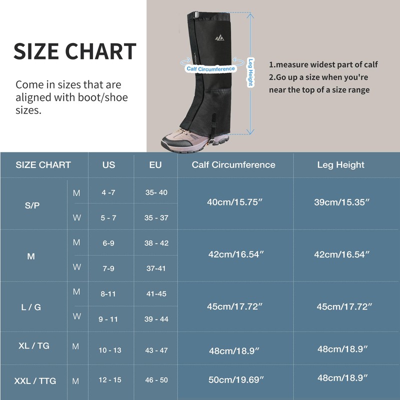 Unigear Snow Gaiters for Hiking,Waterproof Boot Leg Gaiters for Walking