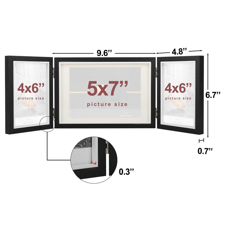 TOFOREVO Three Picture Frame 4x6 and 5x7 Wooden Hinged Folding