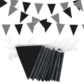 YUHGENWI Bunting, 66 Feet, 52 Pieces, Waterproof Triangle Flags, Reusable Bunting, Black, Grey, Bunting Banner for Party Banner, Party Decorations, Birthday, Outdoor Garden
